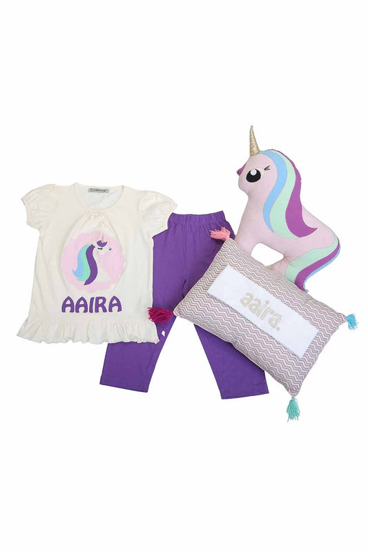 customized lavender unicorn nightsuit cushion set