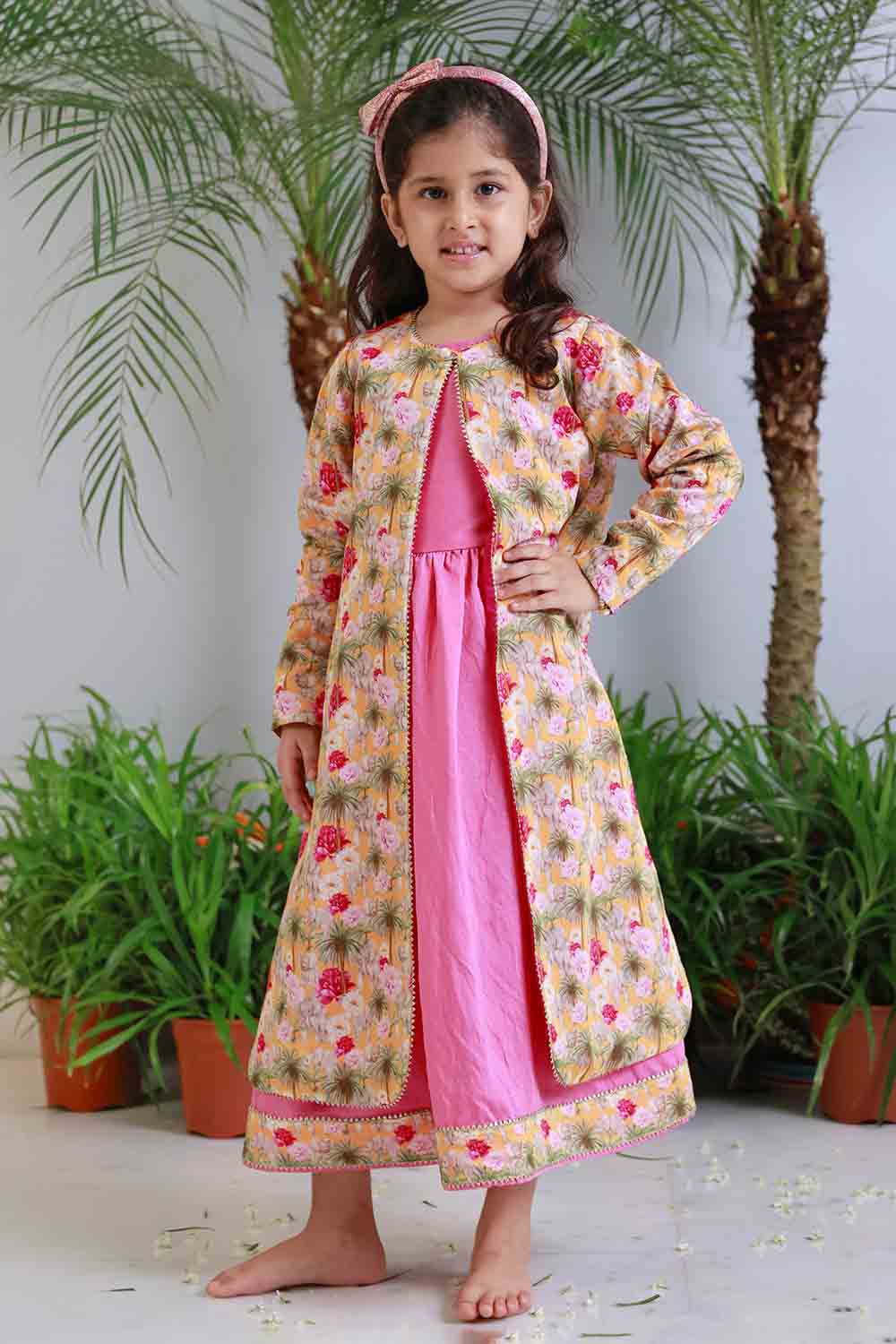 Elephant print jacket and dress set for infant girls
