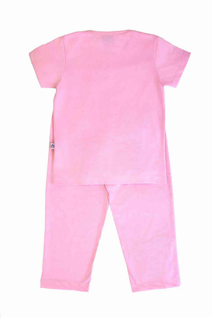 Fluffy embroidered bunny nightsuit for girls