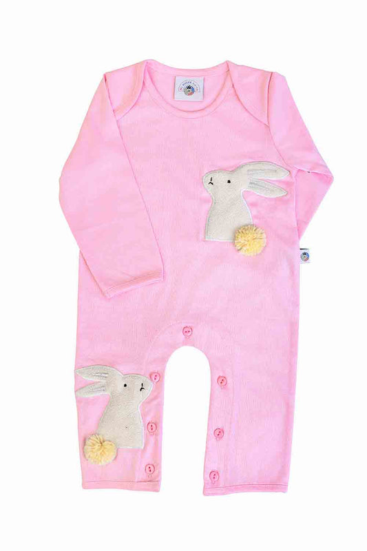 Fluffy embroidered bunny sleepsuit for girls