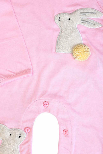 Fluffy embroidered bunny sleepsuit for girls
