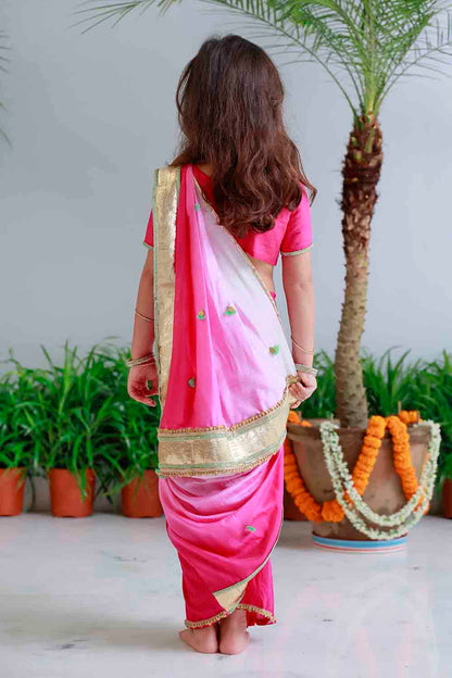 Fuchsia shaded pre draped sari for infant girls