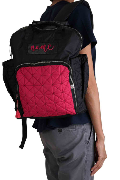 Customized Black and Fuschia Baby diaper backpack