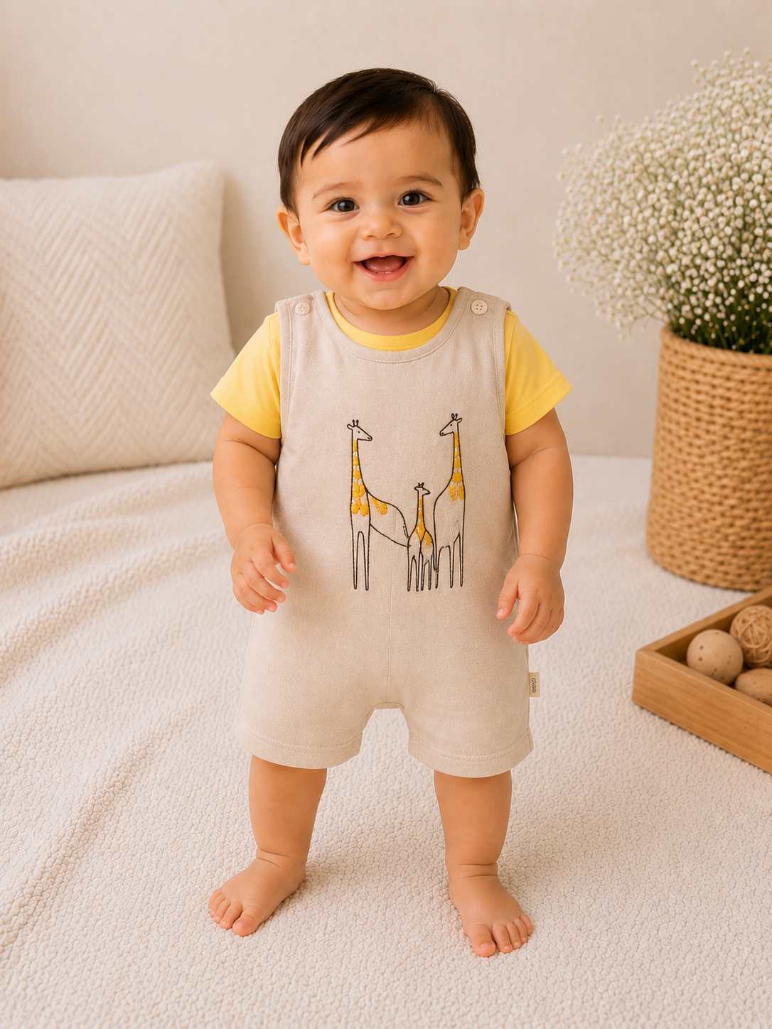Embroidered giraffe infant boys dungarees