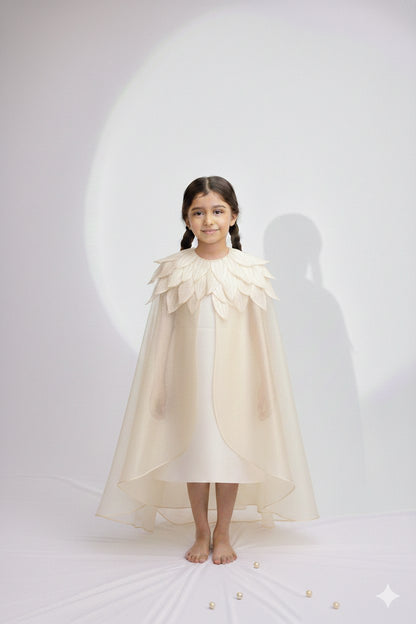 Handmade gold tissue petal cape and dress