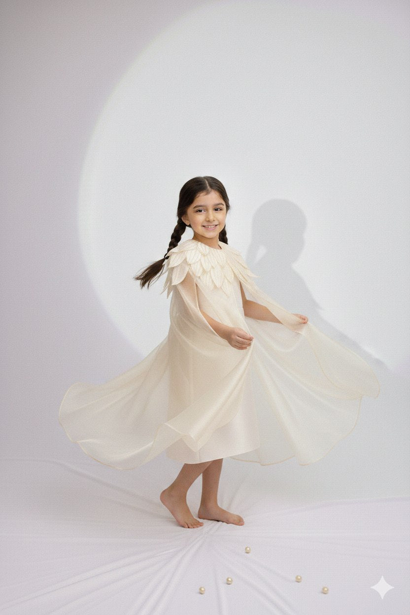Handmade gold tissue petal cape and dress