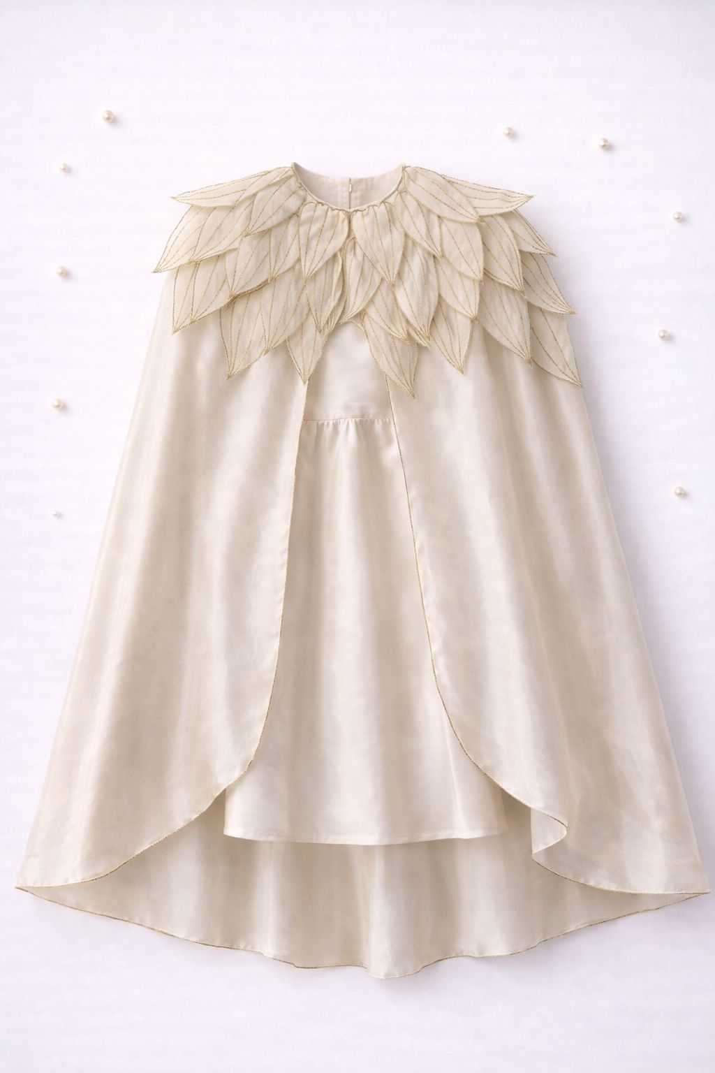 Handmade gold tissue petal cape and dress