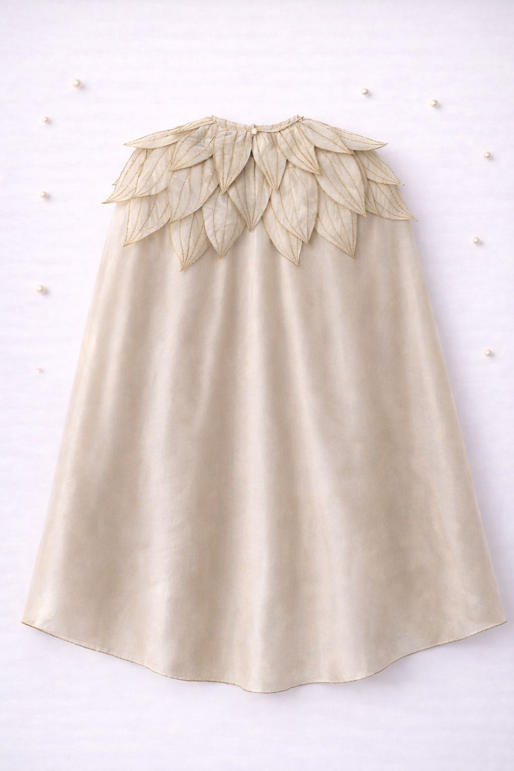 Handmade gold tissue petal cape and dress