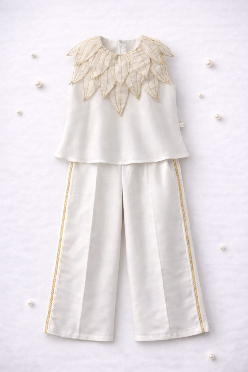 Handmade  tissue petal asymetric top and palazzo set