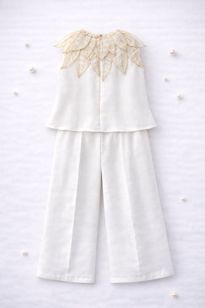 Handmade  tissue petal asymetric top and palazzo set