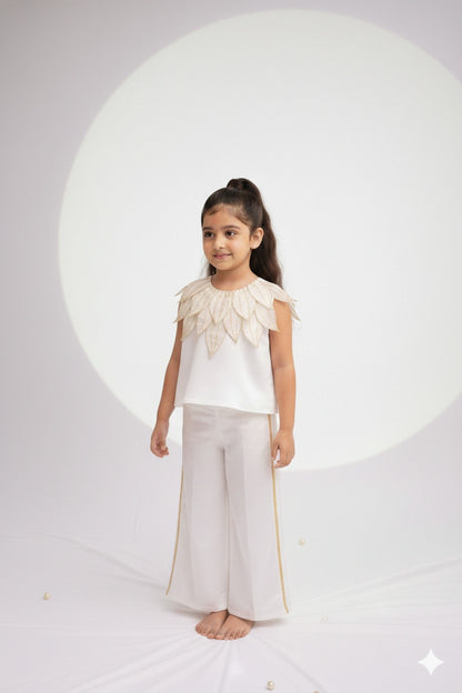 Handmade  tissue petal asymetric top and palazzo set