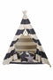Grey striped tee pee tent with mat and cushions