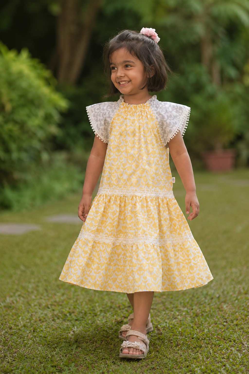 Smocked tulip print dress for girls