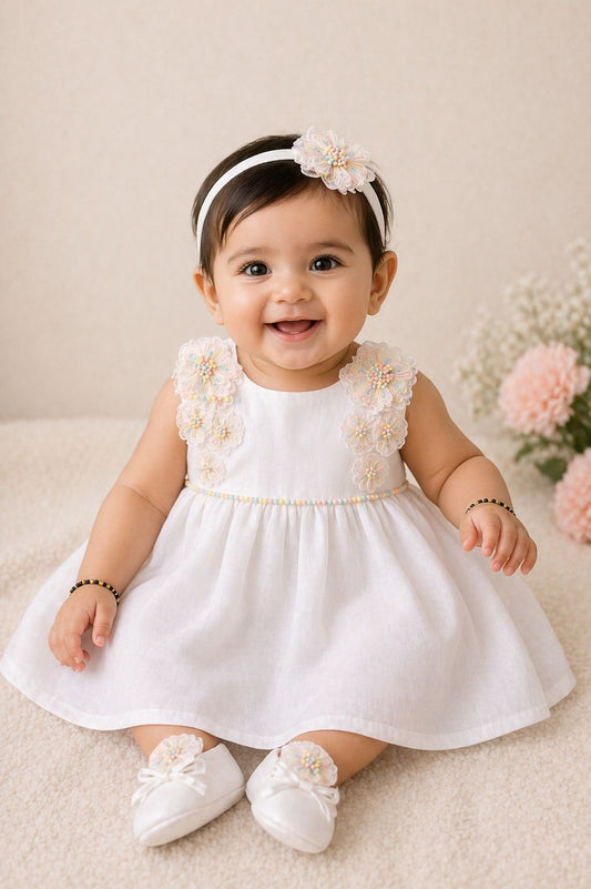 Handmade flower lace dress for baby girls-1