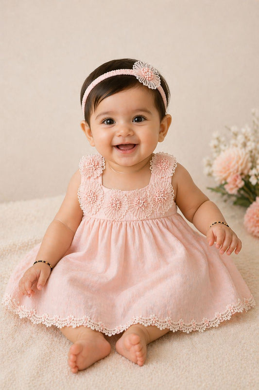 Handmade flower bodice dress for baby girls-1