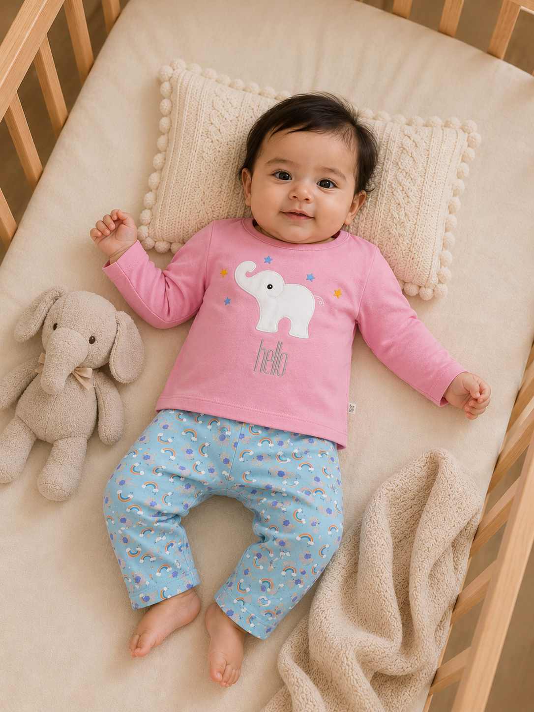 Embroidered hello elephant infant girls nightsuit