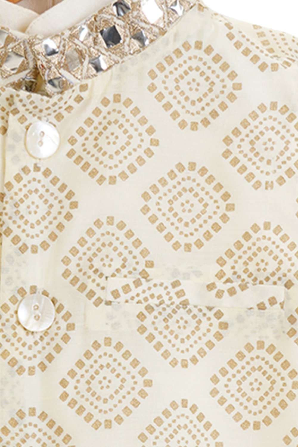 Ivory gold print bandhgala set for boys