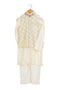 Ivory gold print bandhgala set for boys