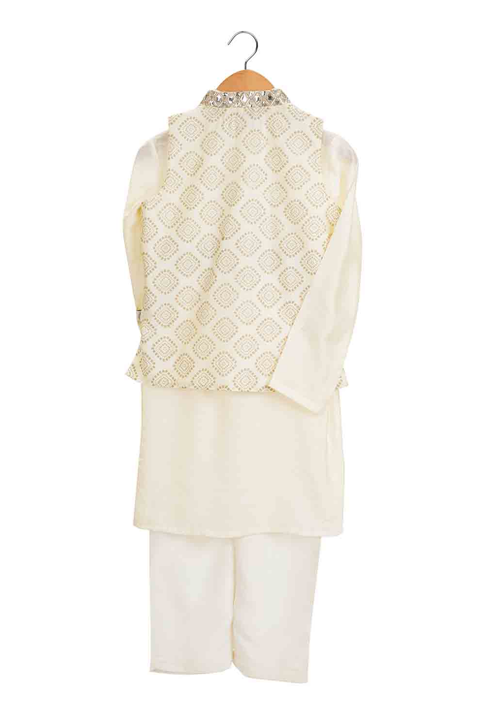 Ivory gold print bandhgala set for boys