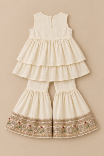 Ivory beaten gold sharara set for girls