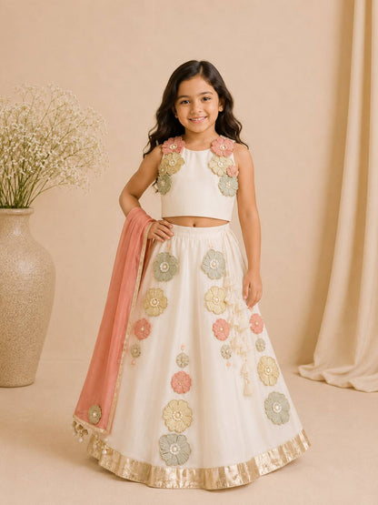 3d floral heavy lehnga set for girls
