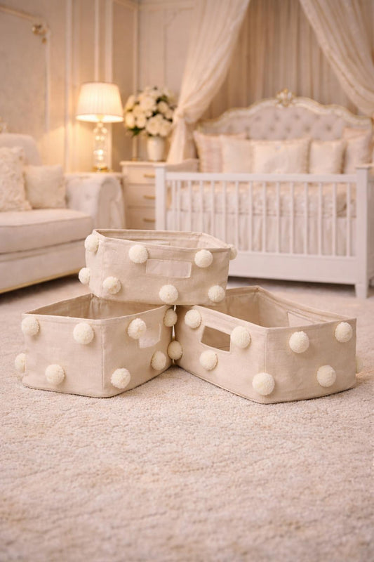 Pompom rectangle storage basket set