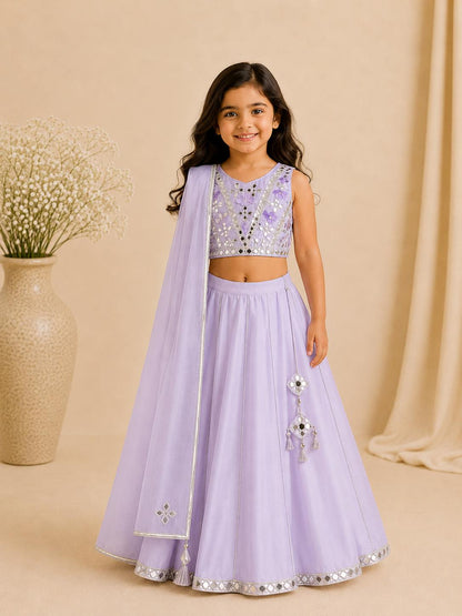 Lilac Mirror embroidery lehnga with dupatta for girls