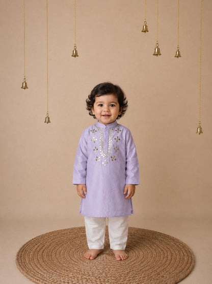 Lilac Mirror embroidery kurta set for infant boys