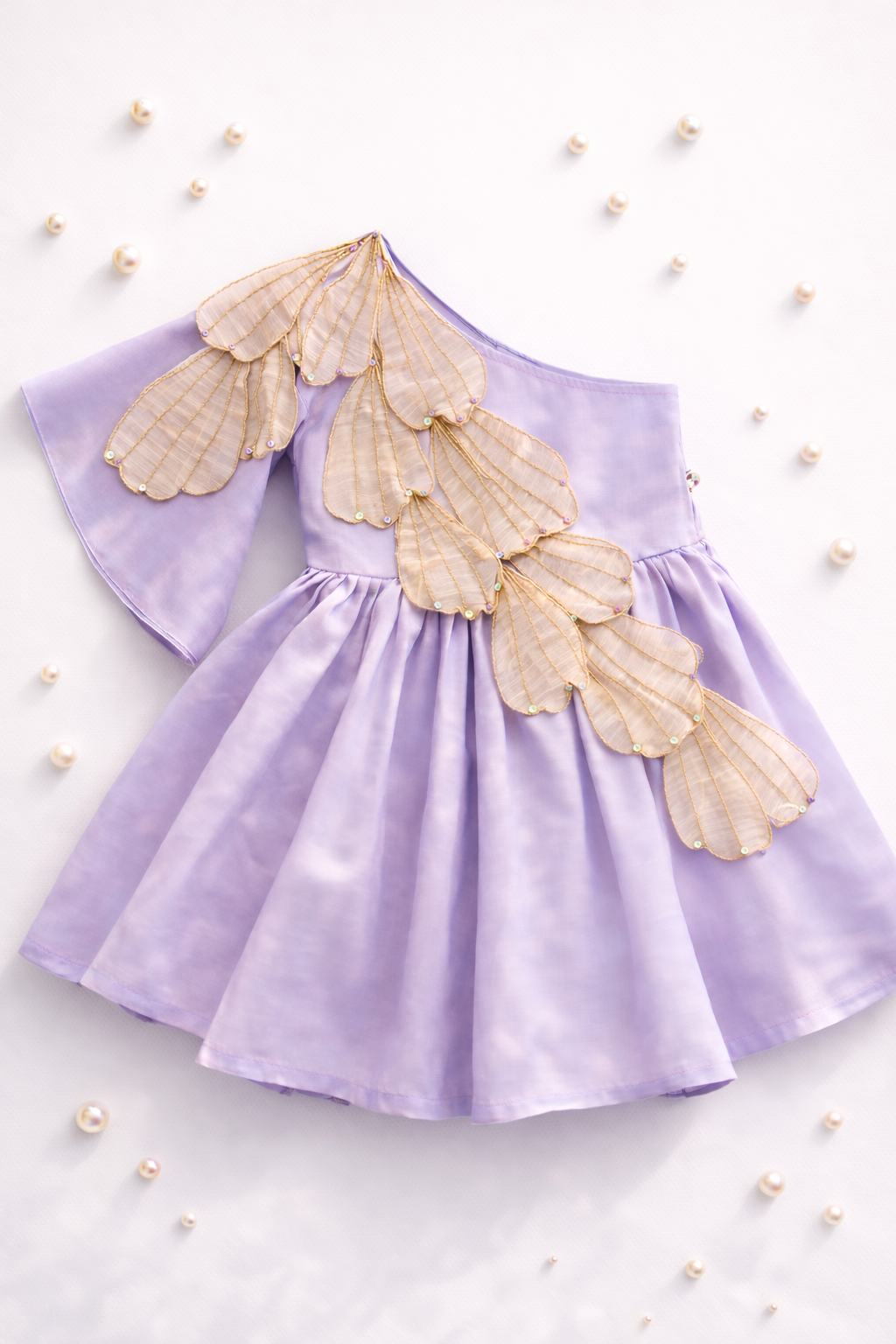 Handmade tissue petal one shoulder dress