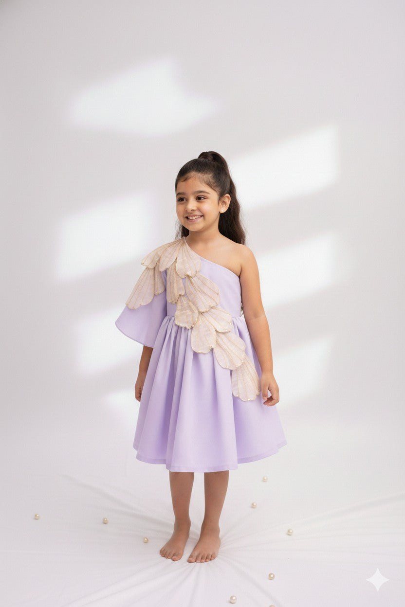 Handmade tissue petal one shoulder dress