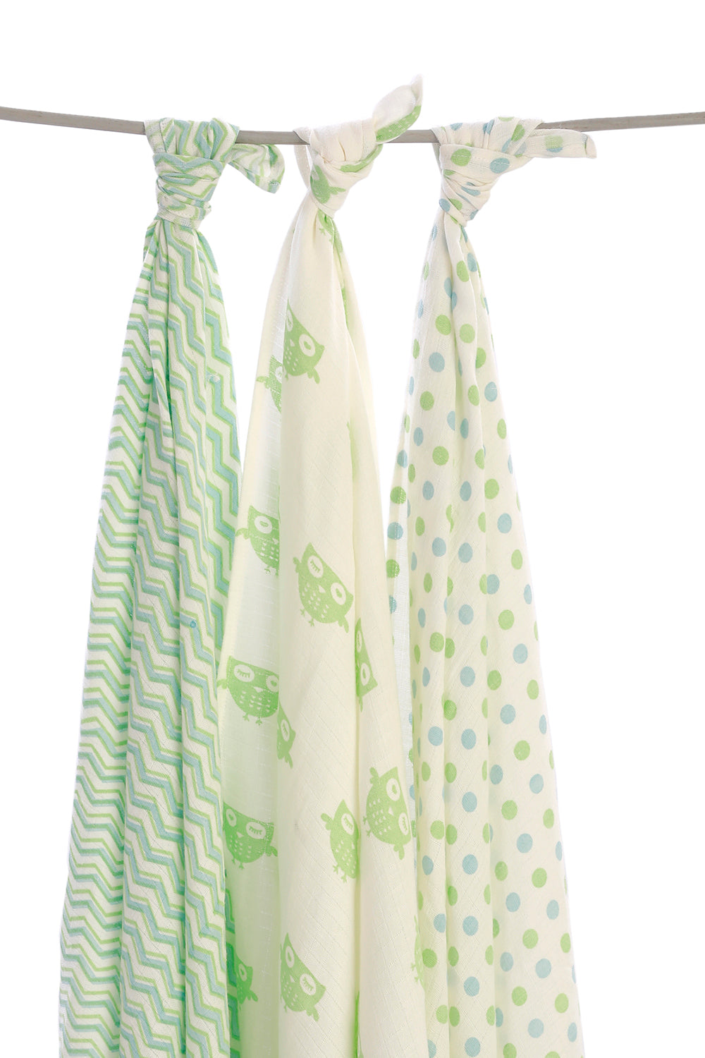 Set of 3 printed blue mint swaddles