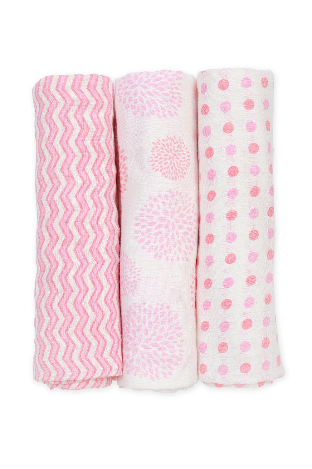 Set of 3 printed pink peach swaddles