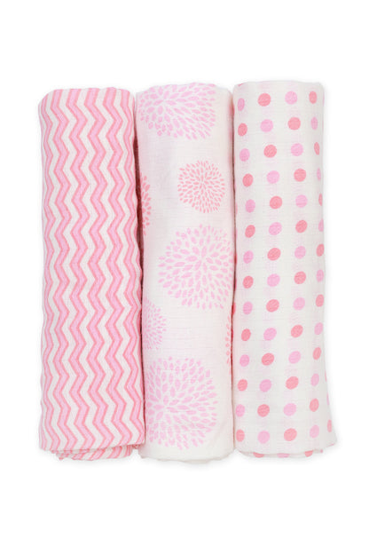 Set of 3 printed pink peach swaddles