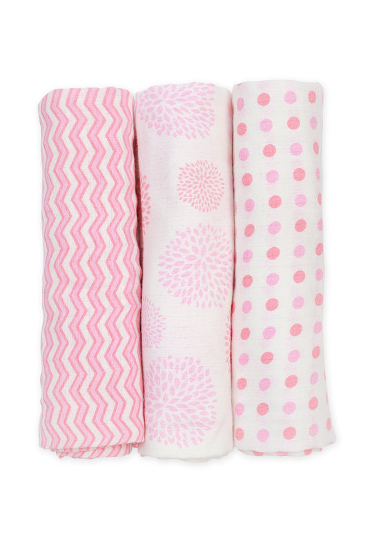 Set of 3 printed pink peach swaddles