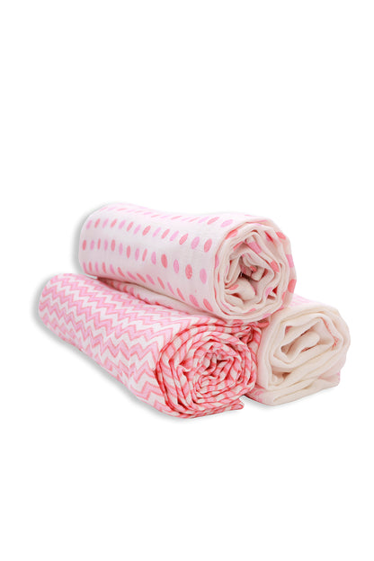 Set of 3 printed pink peach swaddles
