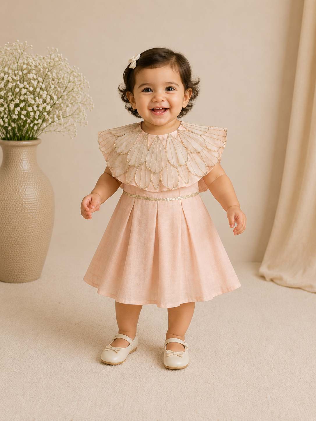 Handmade  tissue petal capelet and dress for infant girls
