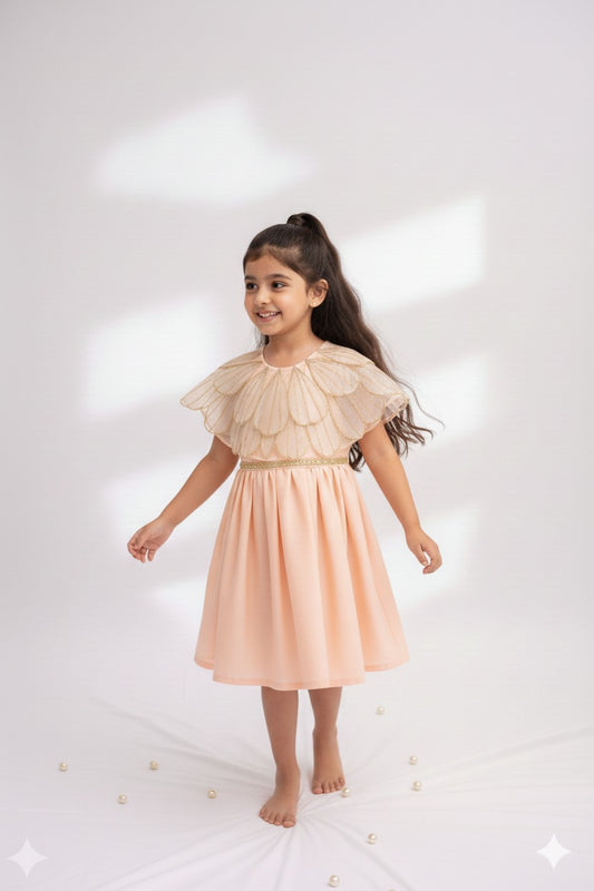 Handmade  tissue petal capelet and dress for infant girls