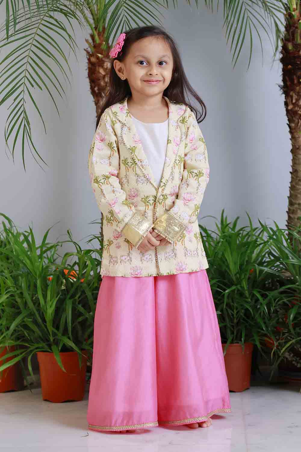 Pichwai print blazer palazzo set for infant girls