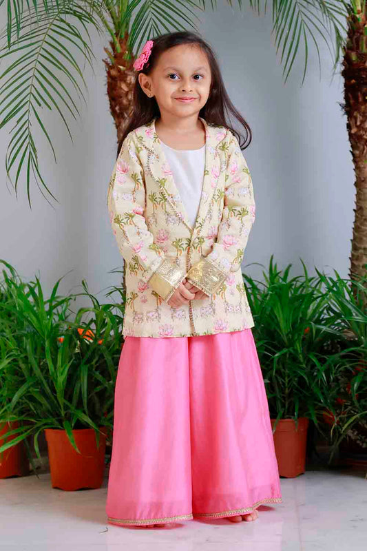 Pichwai print blazer palazzo set for infant girls