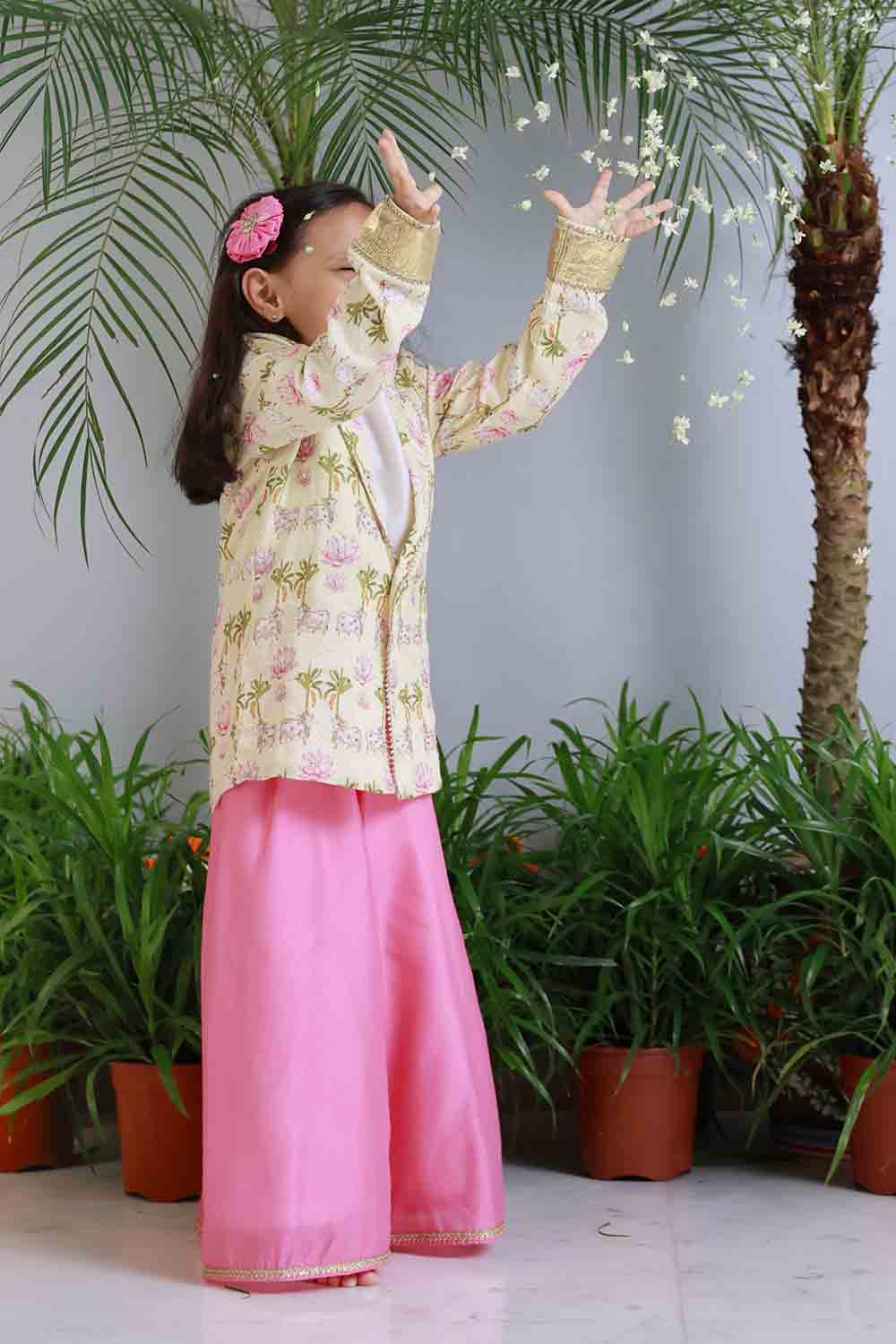 Pichwai print blazer palazzo set for infant girls