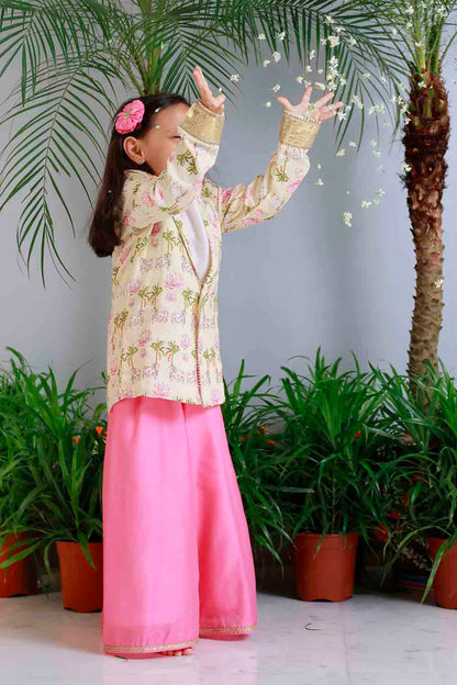 Pichwai print blazer palazzo set for infant girls
