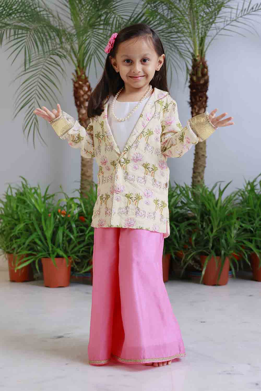 Pichwai print blazer palazzo set for infant girls