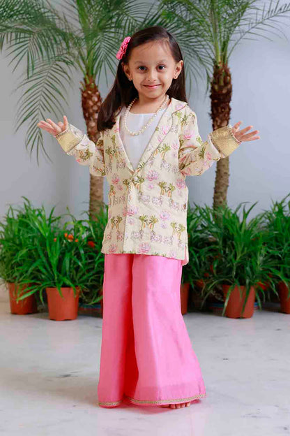 Pichwai print blazer palazzo set for infant girls