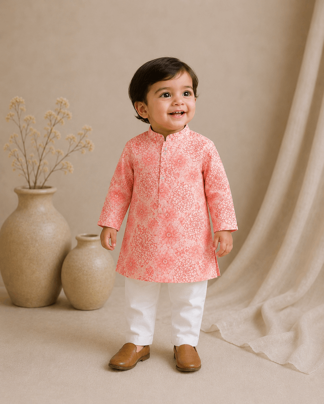 Pink printed Kurta Set for infant boys