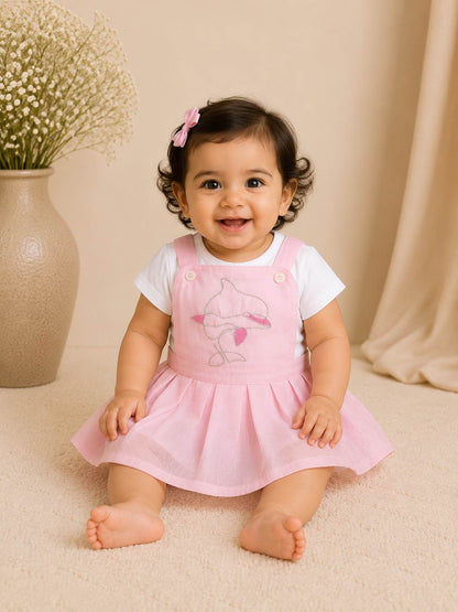 Embroidered dolphin infant girls pinafore dress