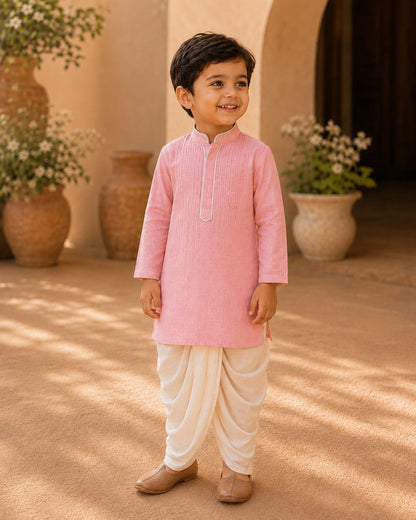 Pink pintuck kurta set for boys