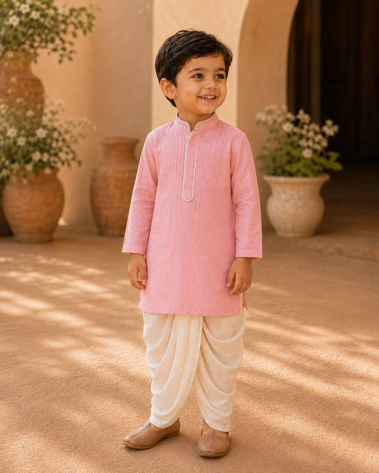 Pink pintuck kurta set for infant boys