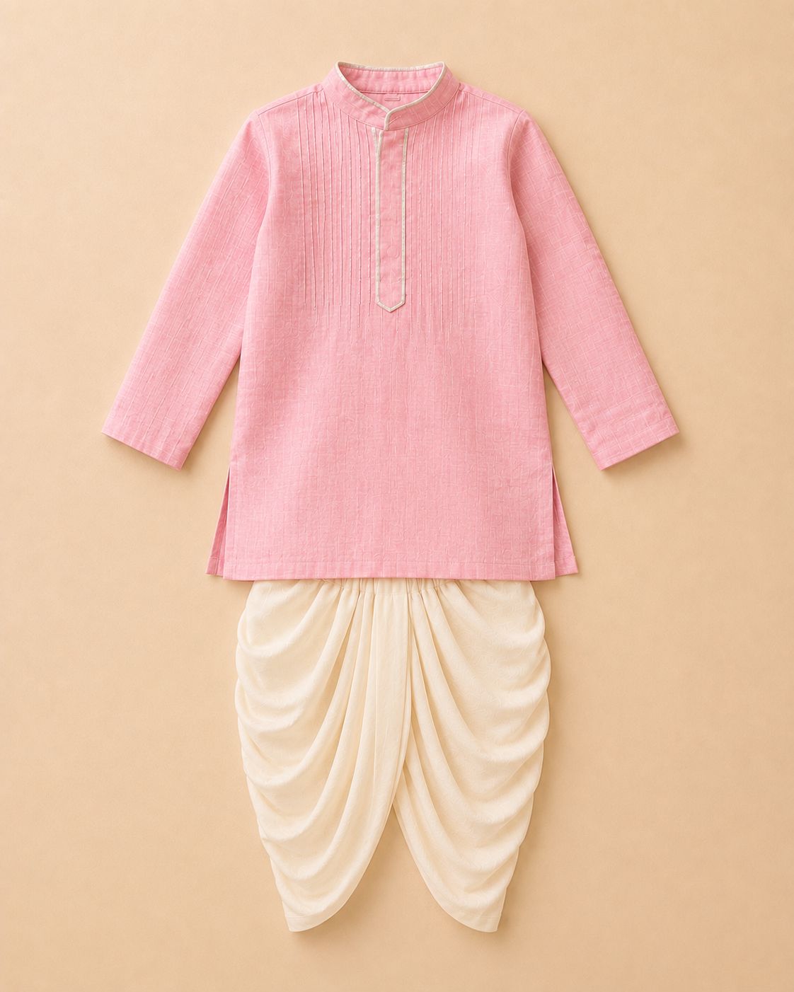 Pink pintuck kurta set for boys
