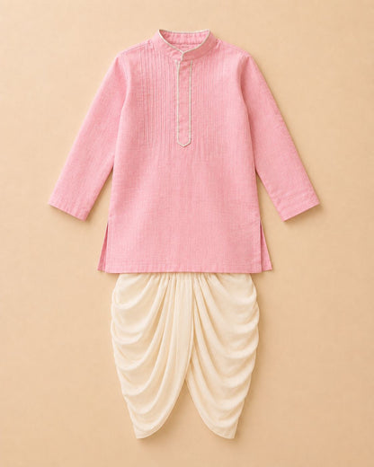 Pink pintuck kurta set for boys