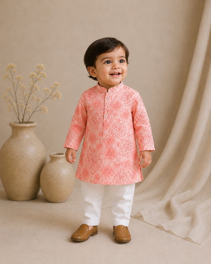 Pink printed Kurta Set for infant boys